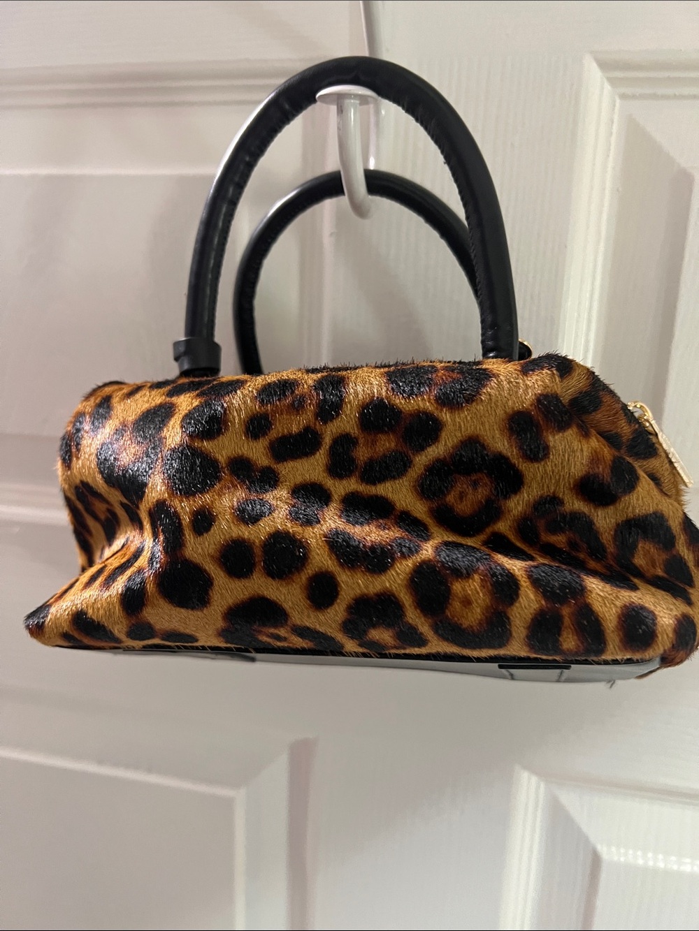 Ann Taylor Leopard Print Mini Satchel with Black Handles